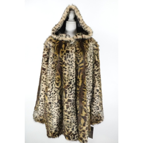 Pamela Mccoy Coat Sz 3x Leopard Faux Fur Mob Wife Embellished Lobster Clasp Hood - Picture 1 of 16